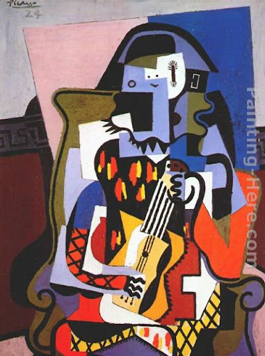 harlequin musician.1924 painting - Pablo Picasso harlequin musician.1924 art painting
